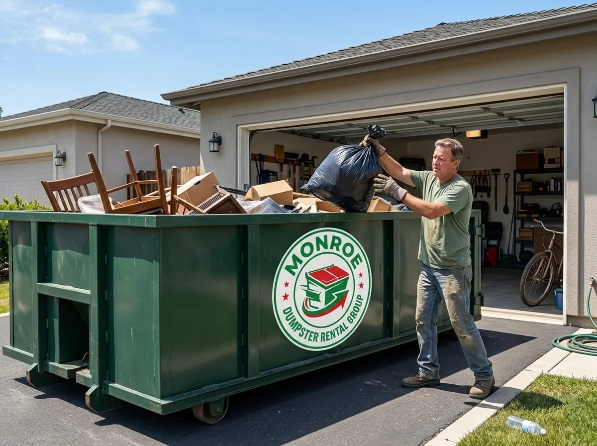 Dumpster rental in Pineville, NC Roll-off dumpster rental delivered to a Pineville, NC property by Monroe Dumpster Rental Group